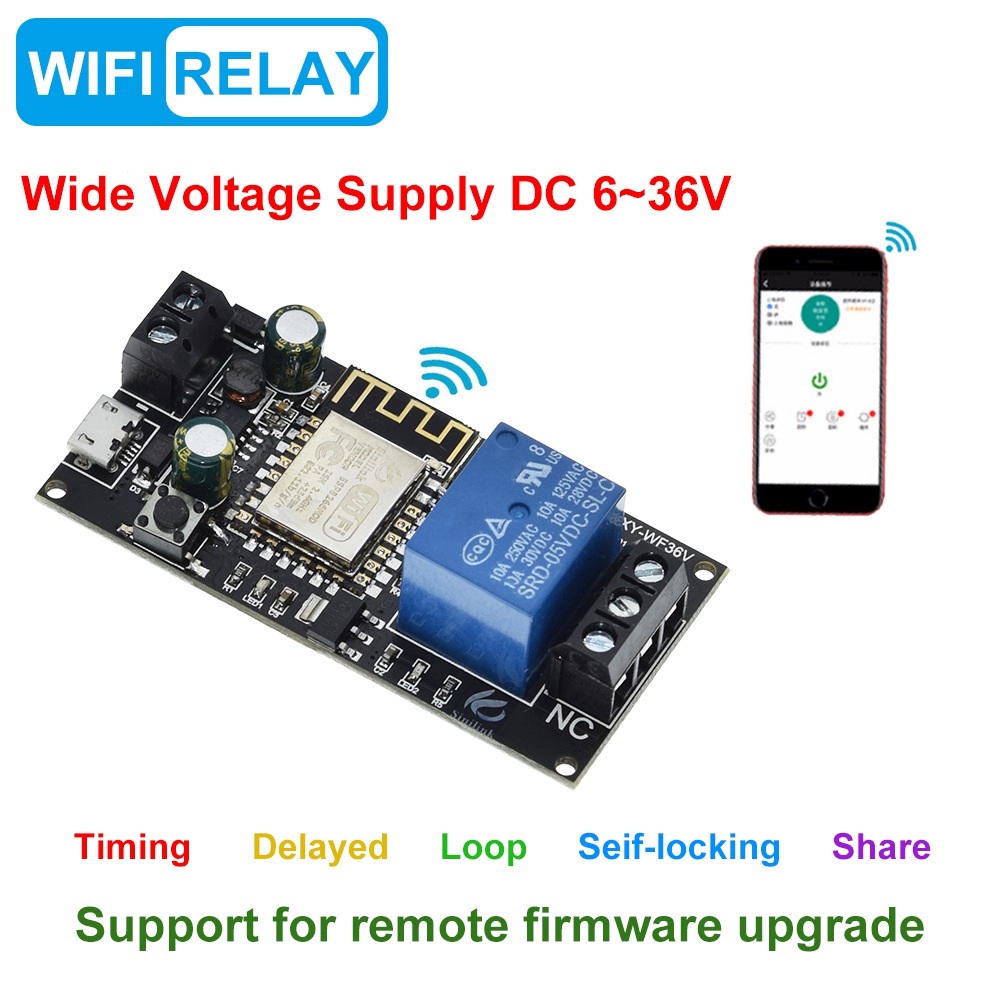 TZT Sinilink WIFI mobile phone remote control relay module DC6V~36V smart home phone APP ESP-12F XY-WF36V