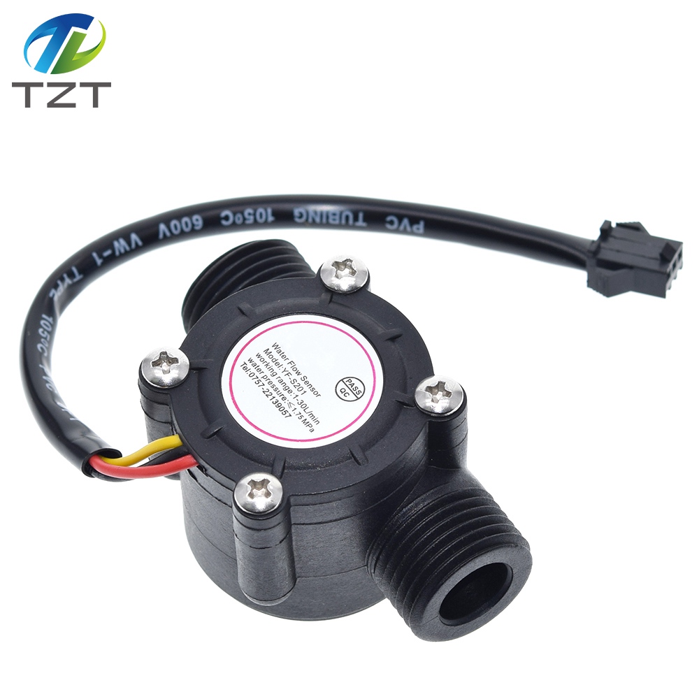 TZT 12V Water Flow Sensor DC 5-18V Flowmeter Hall Flow Sensor Water Control Liquid Flow Sensor Switch 1-30L/min 2.0MPa YF-S201