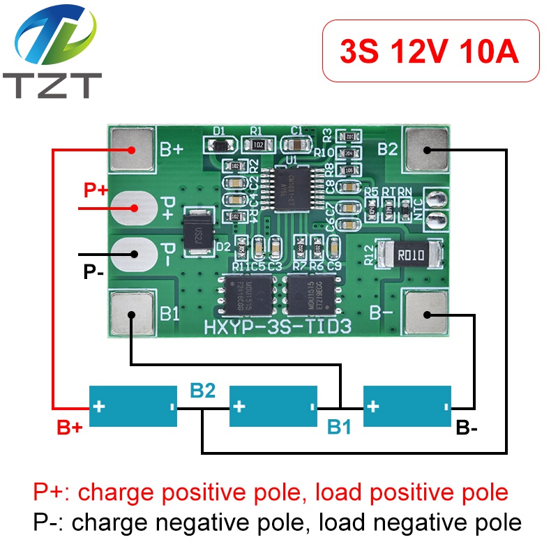 TZT 3S 10A Li-ion Lithium Battery 18650 Charger PCB BMS Protection Board 12V 11.1V 12.6V Prevent overcharge