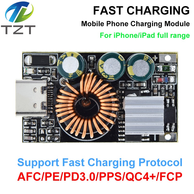 TZT PD3.0/PPS/QC4.0 Apple Huawei MTK Samsung DIY Fast Charger DC 10-30V 30W Step-down Module for Emergency Charging of Mobile Phone