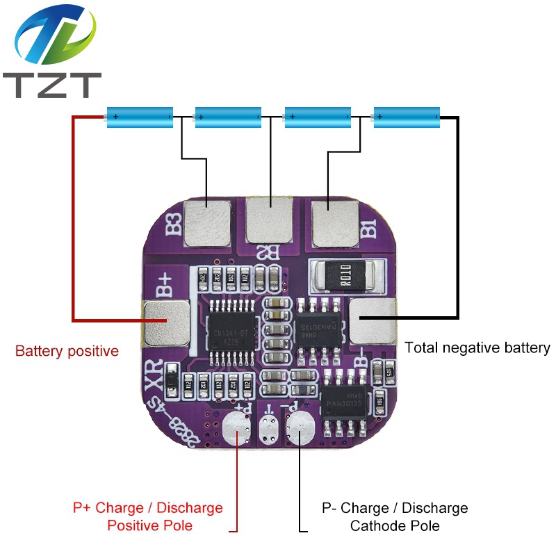 TZT BMS 4S 5A 14500 Lithium Battery Pack Charge Board 14.8V Overcharge/Overdischarge/Short Circuit Protection For Solar Street Light