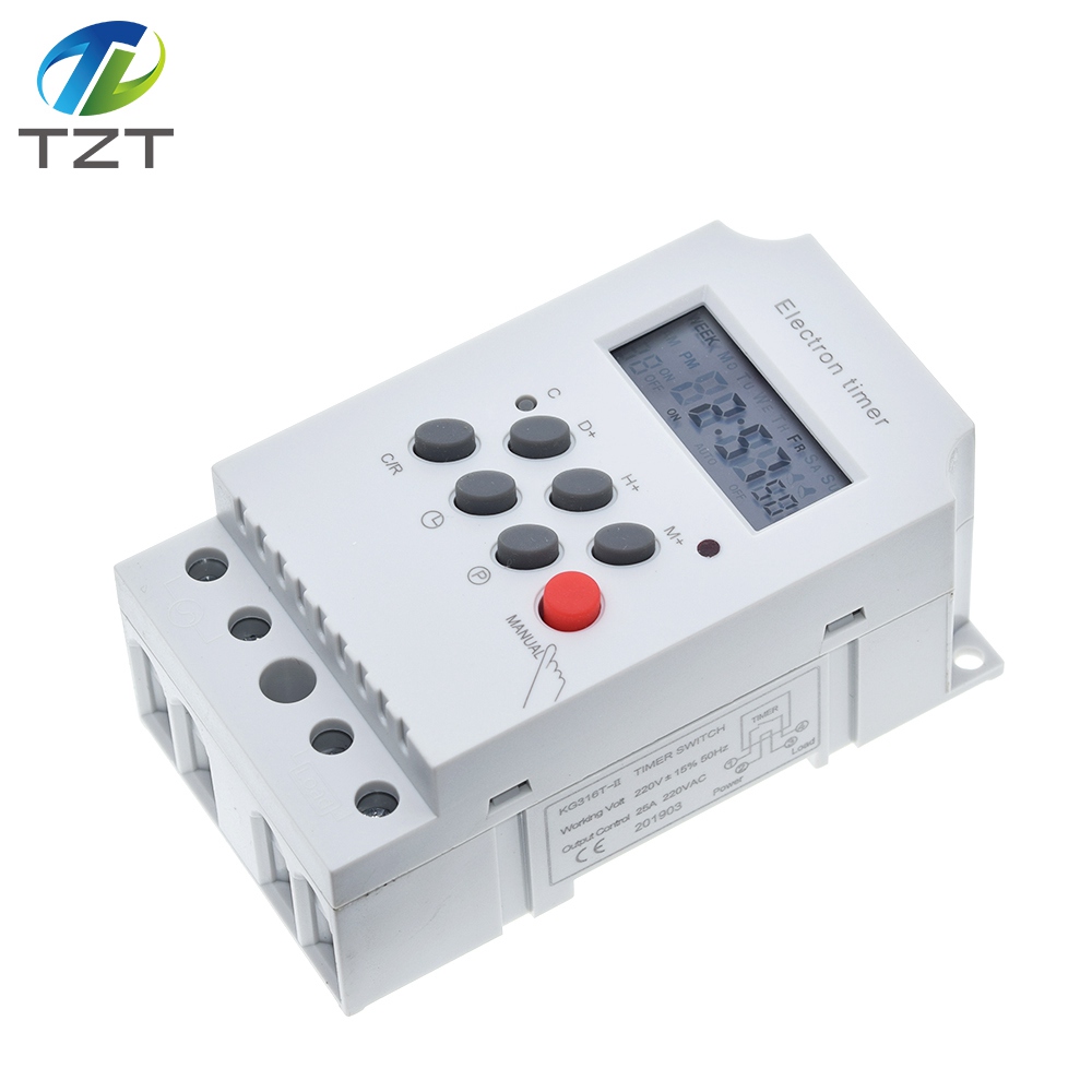 TZT KG316T-II Electronic Timer AC 220V 25A Din Rail Digital Programmable Electronic Timer Switch Electric Equipment Control on/off
