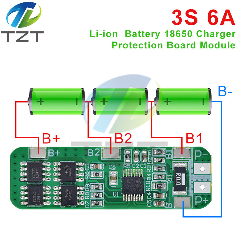 TZT  3S 6A Li-ion Lithium Battery 18650 Charger Protection Board Module 10.8V 11.1V 12.6V Wholesale