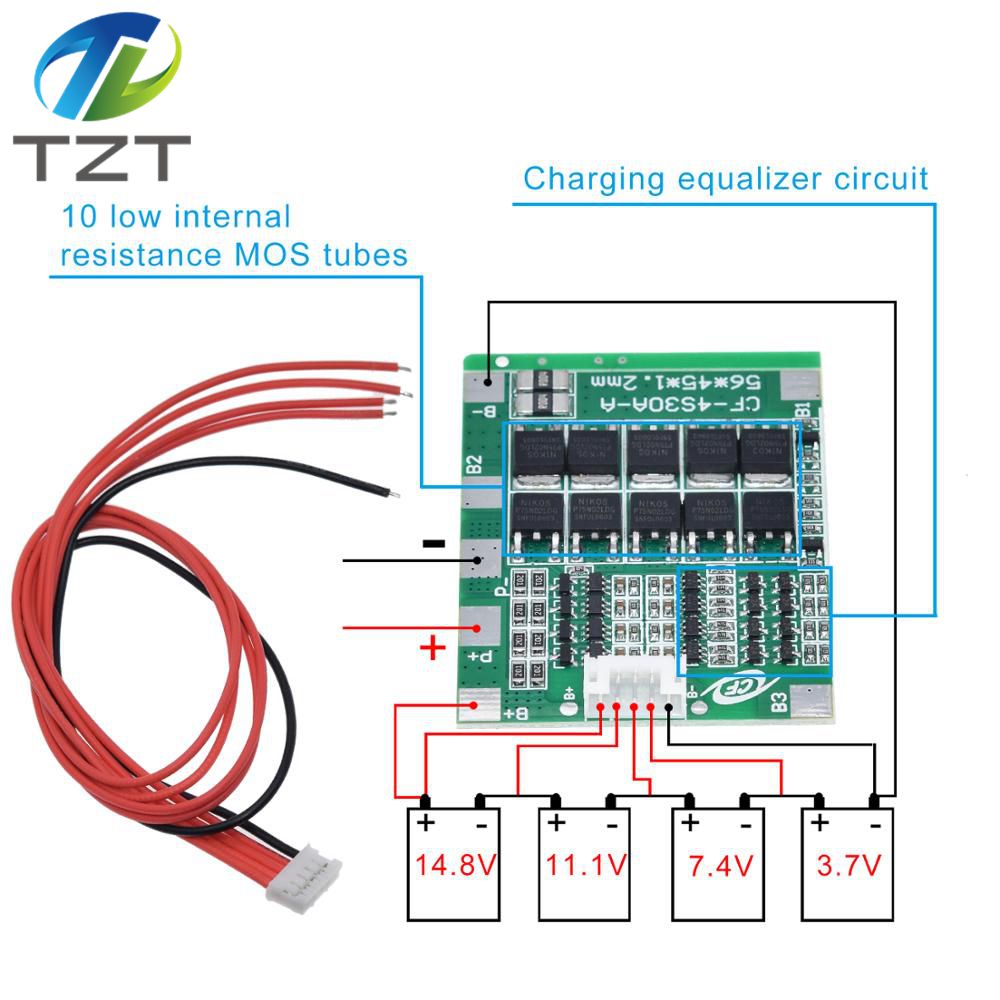 TZT New Arrival 4S 30A 14.8V Li-ion Lithium 18650 Battery BMS Packs PCB Protection Board Balance Integrated Circuits