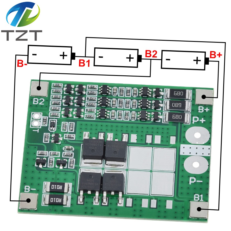 TZT 3S 15A 11.1V 12V 12.6V Lithium Battery Charger Protection Board with Balance 18650 Li-ion Lipo Cell Pack bms pcm