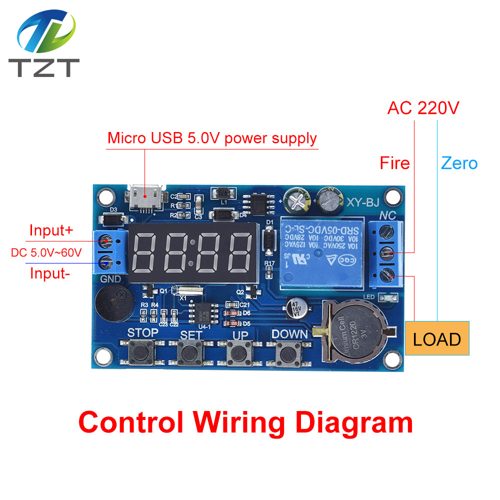 TZT DC 5V Real time Timing Delay Timer Relay Module Switch Control Clock Synchronization Multiple mode control Wiring diagram