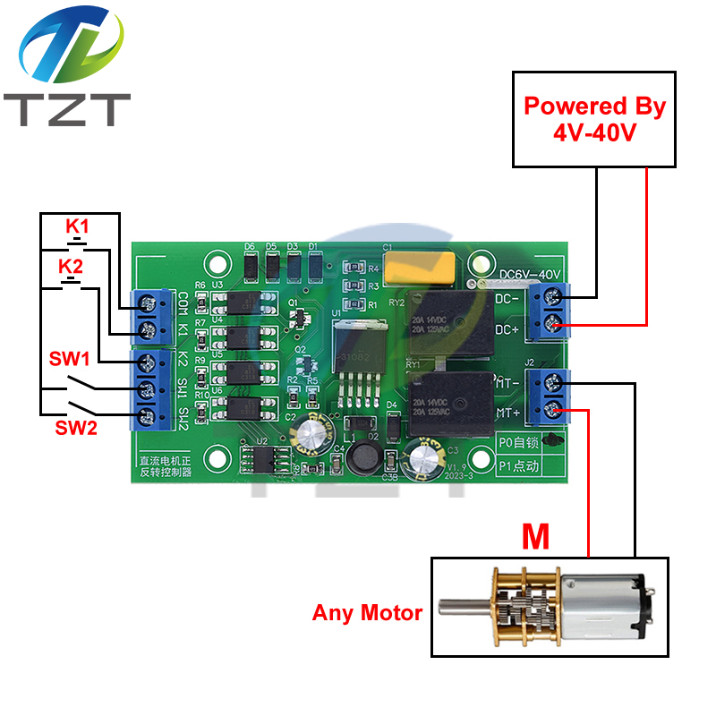 TZT DC 6V 12V 24V DC Motor Forward and Reverse Controller 20A High Current with Limit Relay Driver Lifting Control Board P0