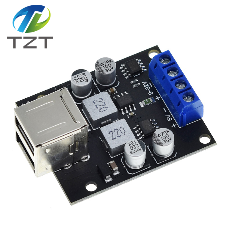 TZT QC3.0 QC2.0 Dual USB 6A 9V-32V 12V 24V to 5V  Fast Quick Charger Step Down Module