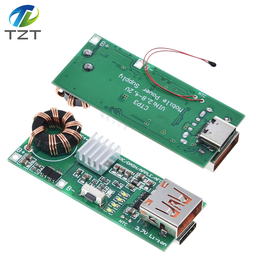 TZT QC4.0 QC3.0 Double Way PD Mobile Phone Power Bank  Quick Charge 3.7V to 5V 9V 4.5A 22.5W  Type-C USB Boost Charger Circuit Board
