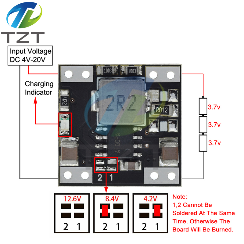 TZT 3S Battery 18650 Charger Module Li-ion Lithium Step Down Protection Board Power Bank Module 2A 4.2V/8.4V/12.6V Voltage Protect