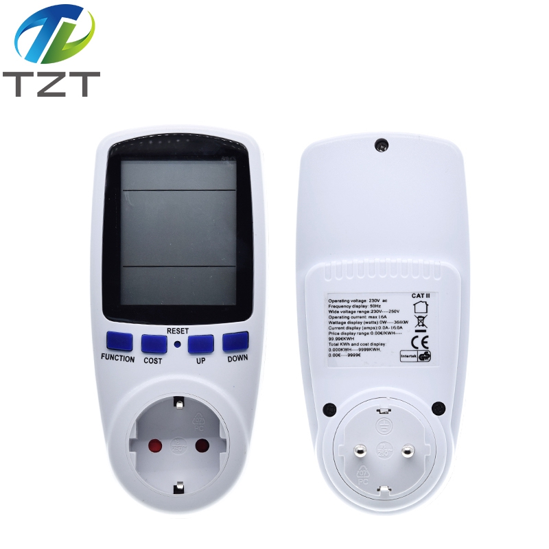 TZT EU Digital Wattmeter Power Meter Energy Meter Voltage Wattmeter Power Analyzer Electronic Energy Meter Measuring Outlet Socket