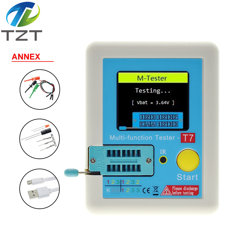 TZT LCR-T7 T7 Transistor Tester TFT Diode Triode Capacitance Meter LCR ESR Meter NPN PNP MOSFET IR Multifunction Tester Multimeter