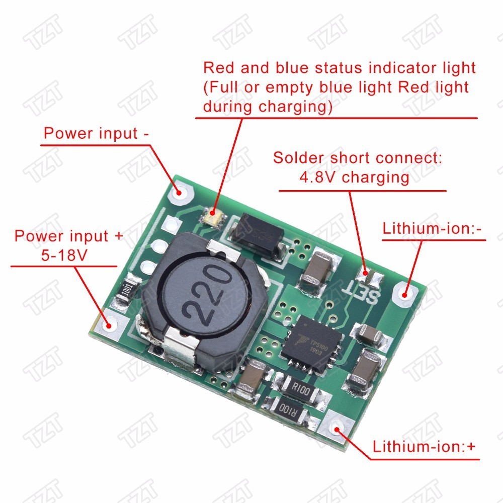 TZT TP5100 double single lithium battery charge management compatible 2A rechargeable lithium plate For Arduino