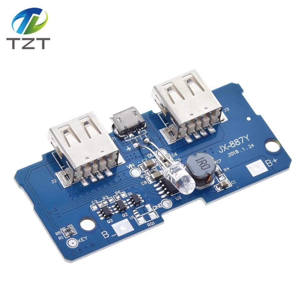 TZT 18650 Dual Micro USB 3.7V to 5V 2A Boost Mobile Power Bank DIY 18650 Lithium Battery Charger PCB Board Step Up Module With Led