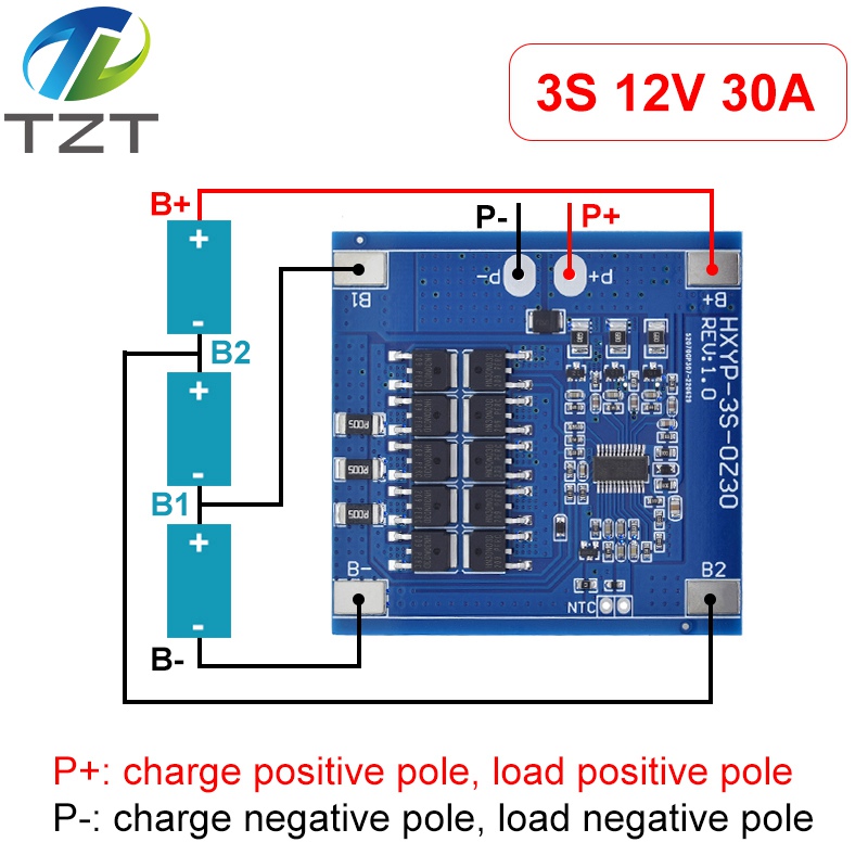 TZT 3S 12V 30A BMS 18650 Lithium Battery Protection Board 11.1V 12.6V Anti-Overcharge With Balance And Temperature Control