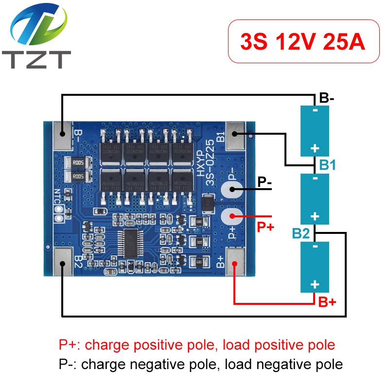 TZT 3S 12V 25A BMS 18650 Lithium Battery Protection Board 11.1V 12.6V Anti-Overcharge With Balance And Temperature Control