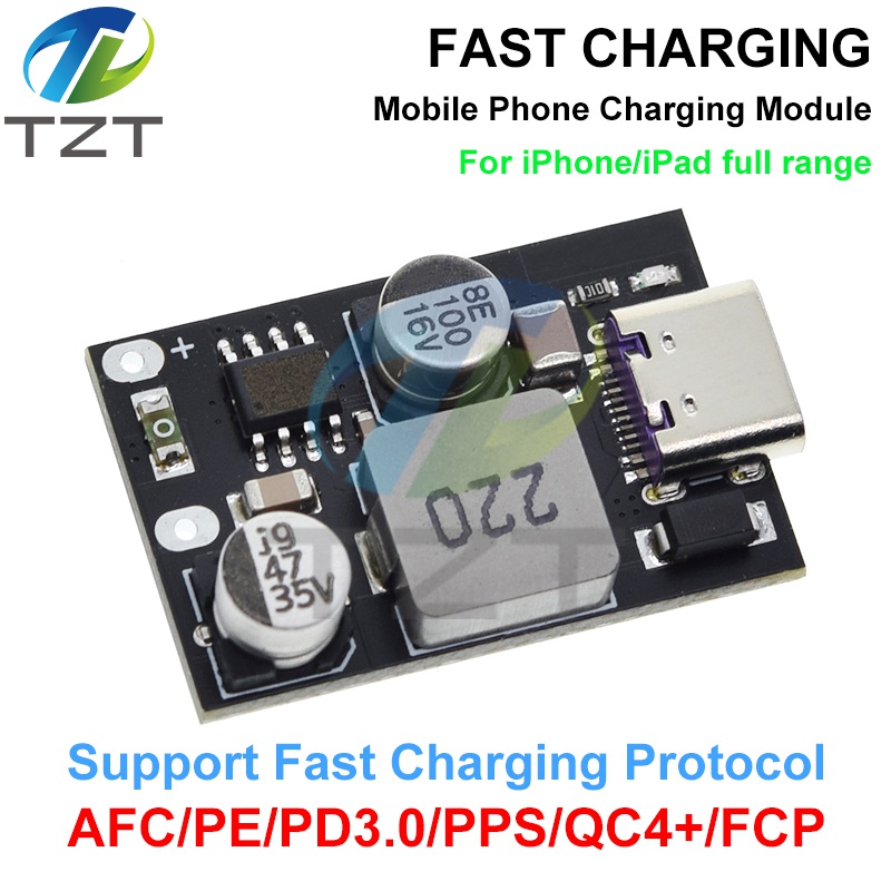 TZT PD3.0/PPS/QC3.0 Apple Huawei MTK Samsung DIY Fast Charger DC 8-32V 20W Step-down Module for Emergency Charging of Mobile Phone
