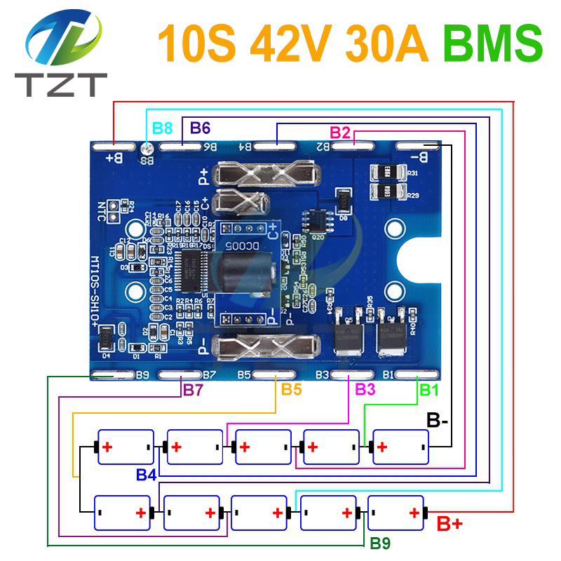 TZT 10S 42V 30A BMS Ternary Lithium 18650 Battery Protection Board Electric Drill Battery Charging Board With Temperature Protection