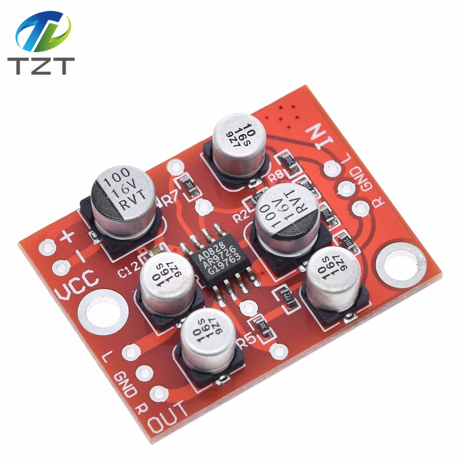 TZT  DC 5V-15V 12V AD828 Stereo Preamp Power Amplifier Board Preamplifier Module