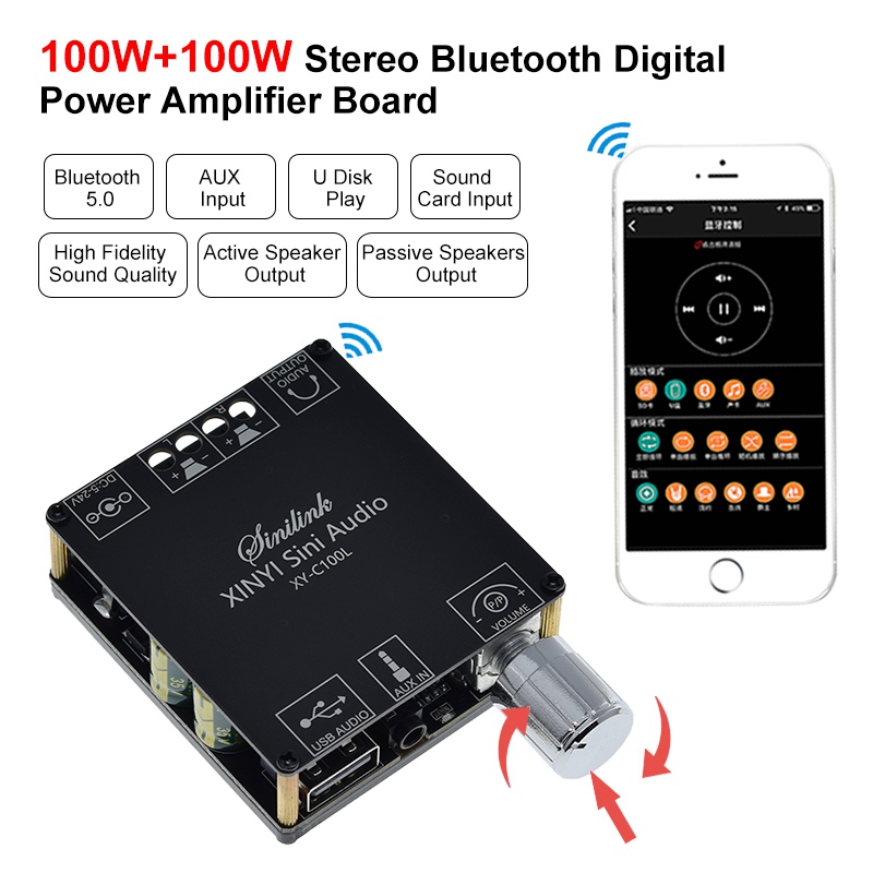 TZT Bluetooth 5.0 2*100W AUX TPA3116 Digital Power Amplifier Board 2.0 CH Stereo Home Music Wireless Module Audio AMP