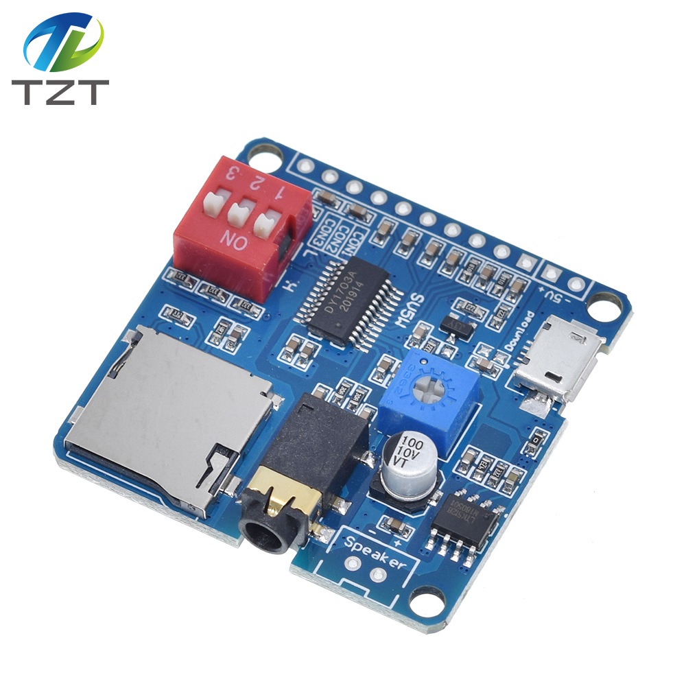 TZT Voice Sound Playback Module Arduino MP3 Player Module UART I/O Trigger Class D Amplifier Board 5W 8M Storage DY-SV8F SD/TF Card