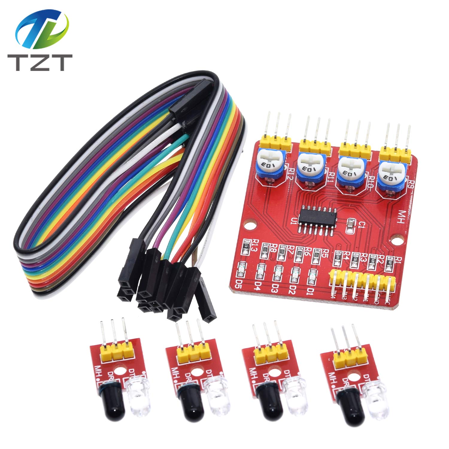 TZT F233-01 Four-way infrared tracing / 4 channel tracking module / transmission line / obstacle avoidance / car / robot sensors
