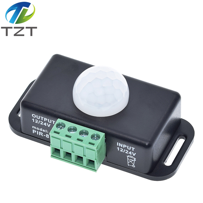 TZT DC 12V 24V 8A Automatic Adjust PIR Motion Sensor Switch IR Infrared Detector Light Switch Module for LED Strip Light Lamp