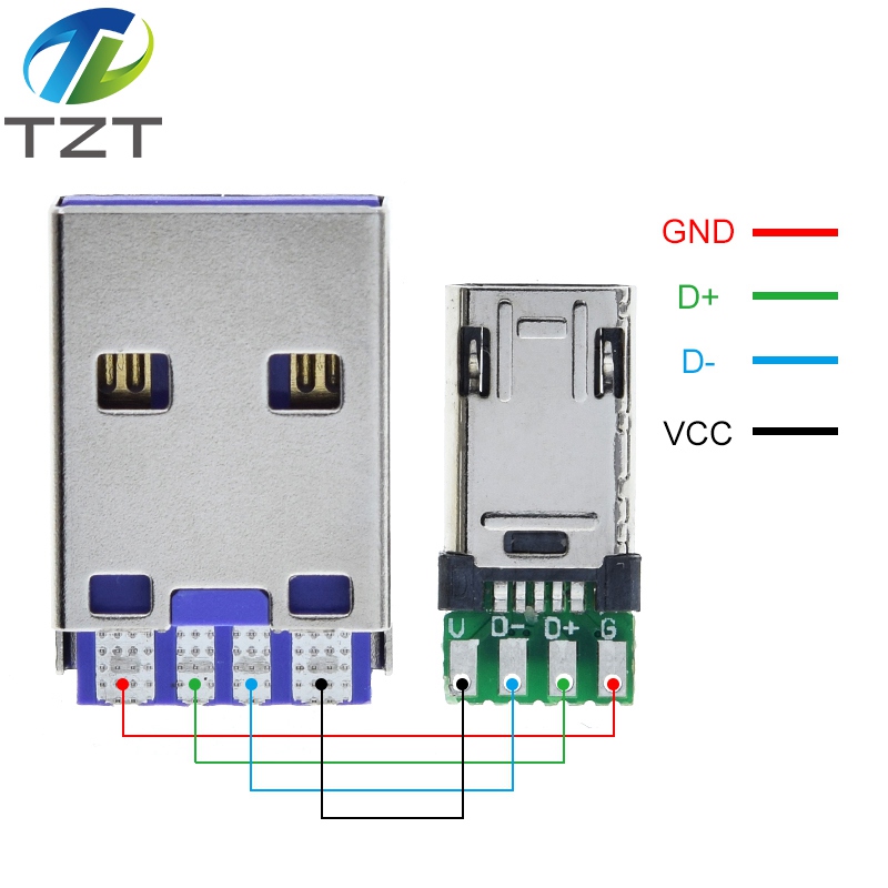 TZT Micro Male Plug With PCB Solder Plate Double-sided Micro 5P Plug Usb Connector+ Type A 3A 4PIN Male USB DIY OTG Data Charge DIY