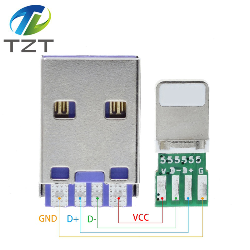 TZT DC5V 2.5A Lightning Cable 8Pin USB For Apple With 4PIN PCB +Type A 4PIN Male USB For Apple IPhone Data Charge Cable DIY KIT