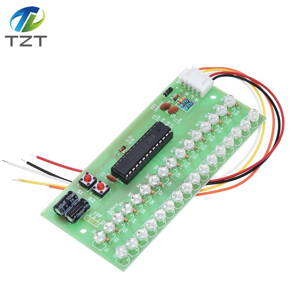 TZT MCU Adjustable Display Pattern LED VU Meter Level Indicator Amplifier Audio 16 LED Dual Channel Green lamp light DC 8V to 12V