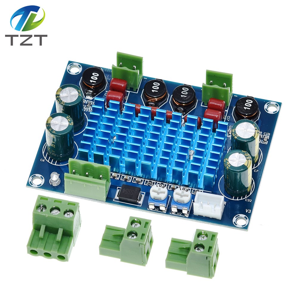 TZT High Power Digital HIFI Power Amplifier Board 2*120W XH-M572 TPA3116D2 Chassis Dedicated Plug-in Input 5V 24V 28V output 120W