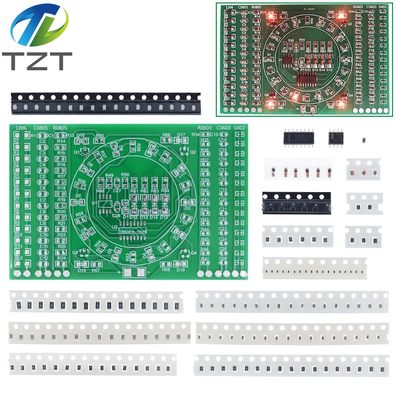 TZT SMD NE555 CD4017 Rotating Flashing LED Components Soldering Practice Board Skill Electronic Circuit Training Suite DIY Kit