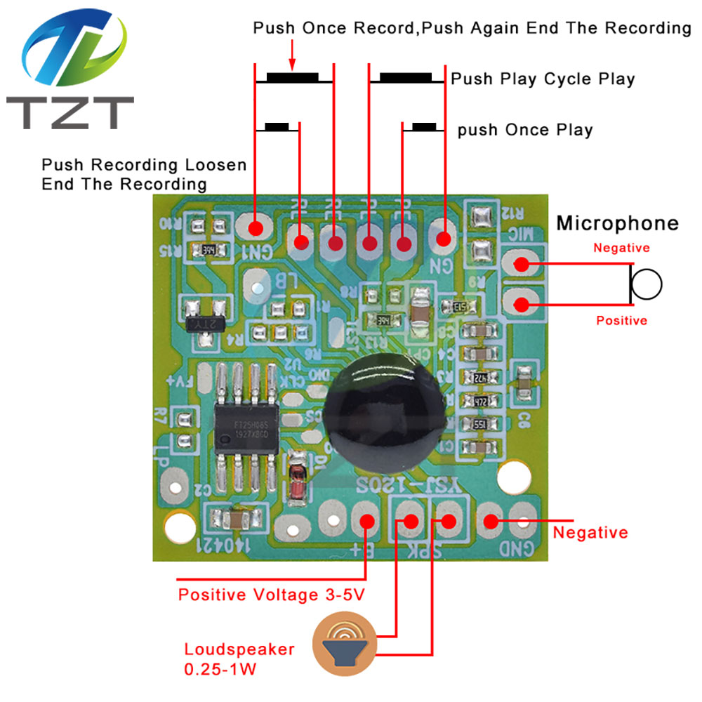 TZT Sound Module For Electronic Toy IC Chip Voice Recorder 120s 120secs Recording Playback Talking Music Audio Recordable Board Gift