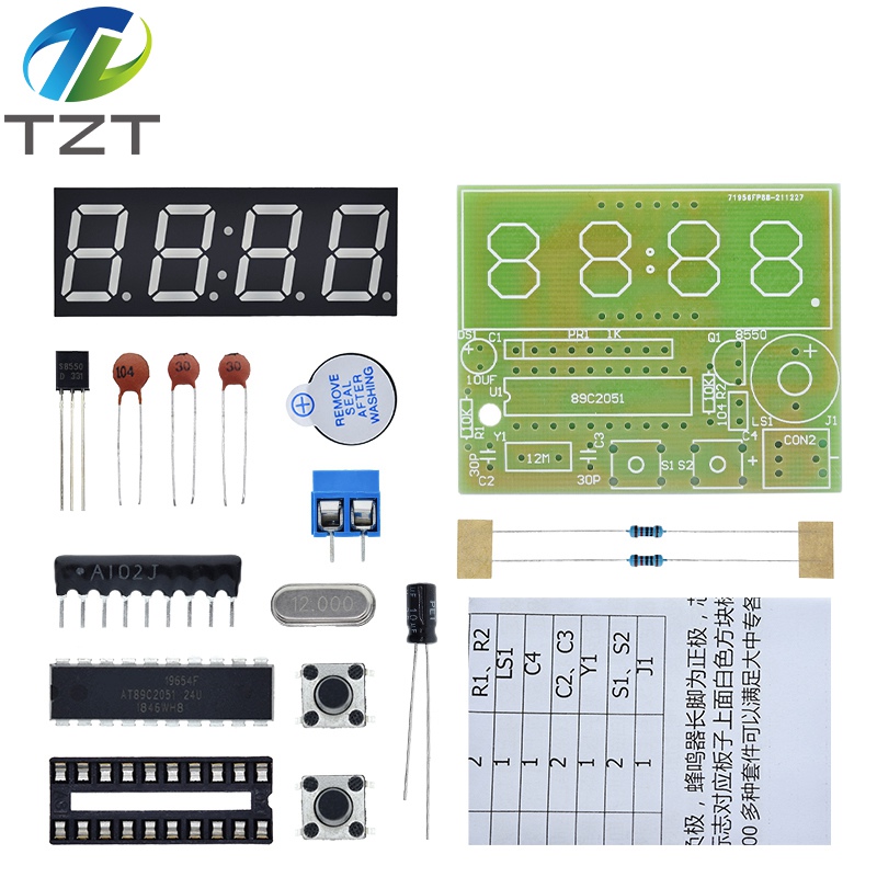 TZT AT89C2051 Digital 4 Bits Electronic Clock Electronic Production Suite DIY Kit Learing Kit for Arduino