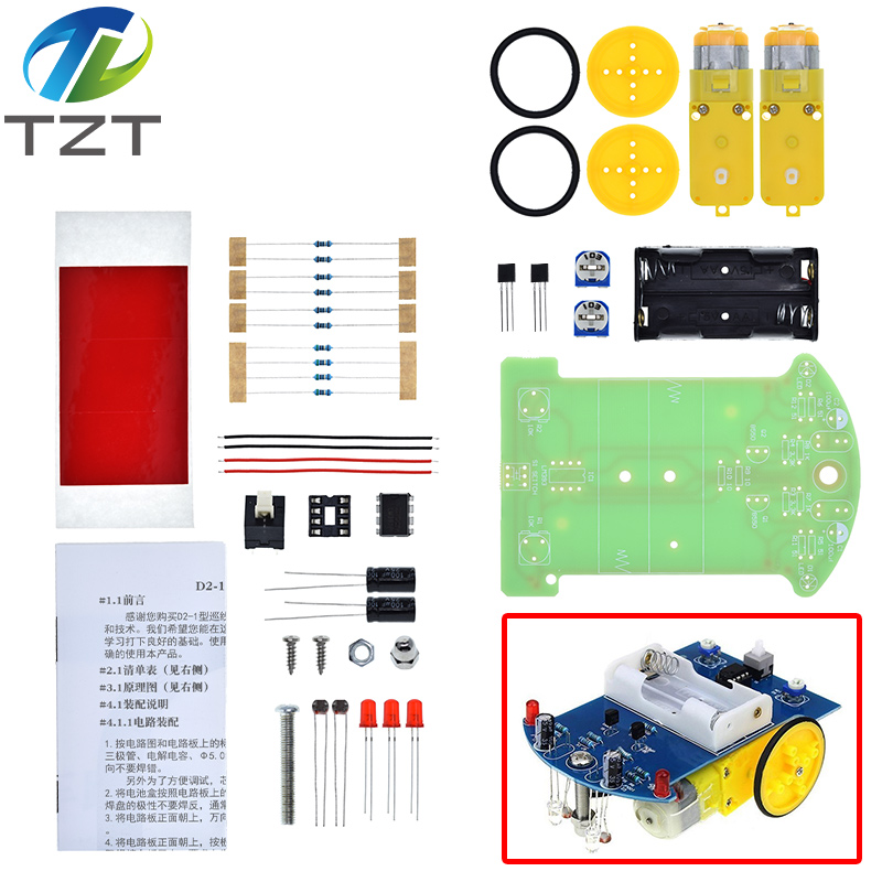 TZT D2-1 DIY Kit Intelligent Tracking Line Smart Car Kit TT Motor Electronic DIY Kit Smart Patrol Automobile Parts DIY Electronic