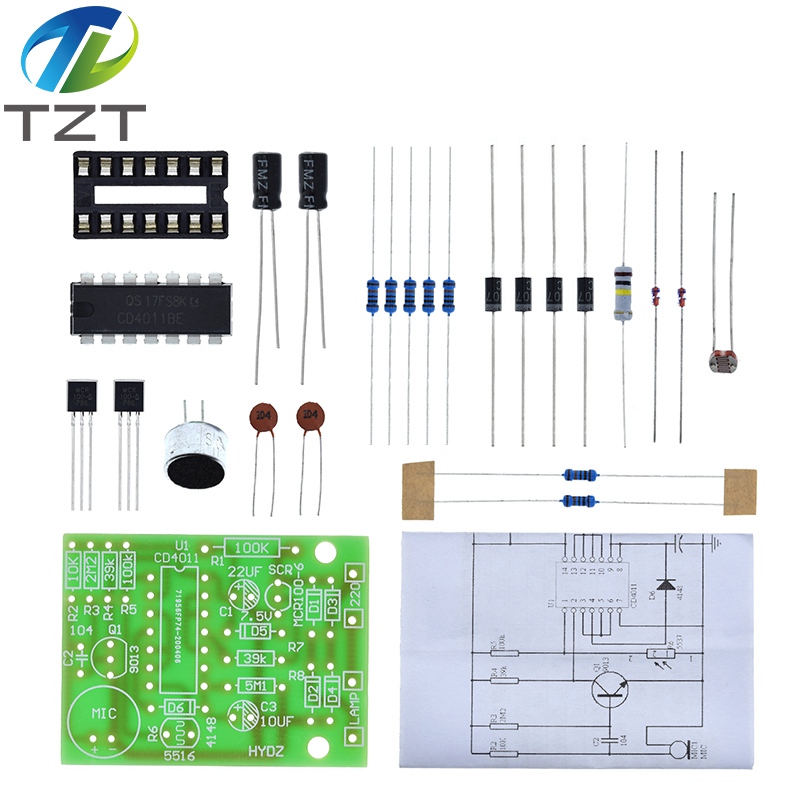 TZT Energy Saving Lamp LED Light Incandescent Light CD4011 Sound and Light Control Switch Kit DIY Voice Control Parts Module