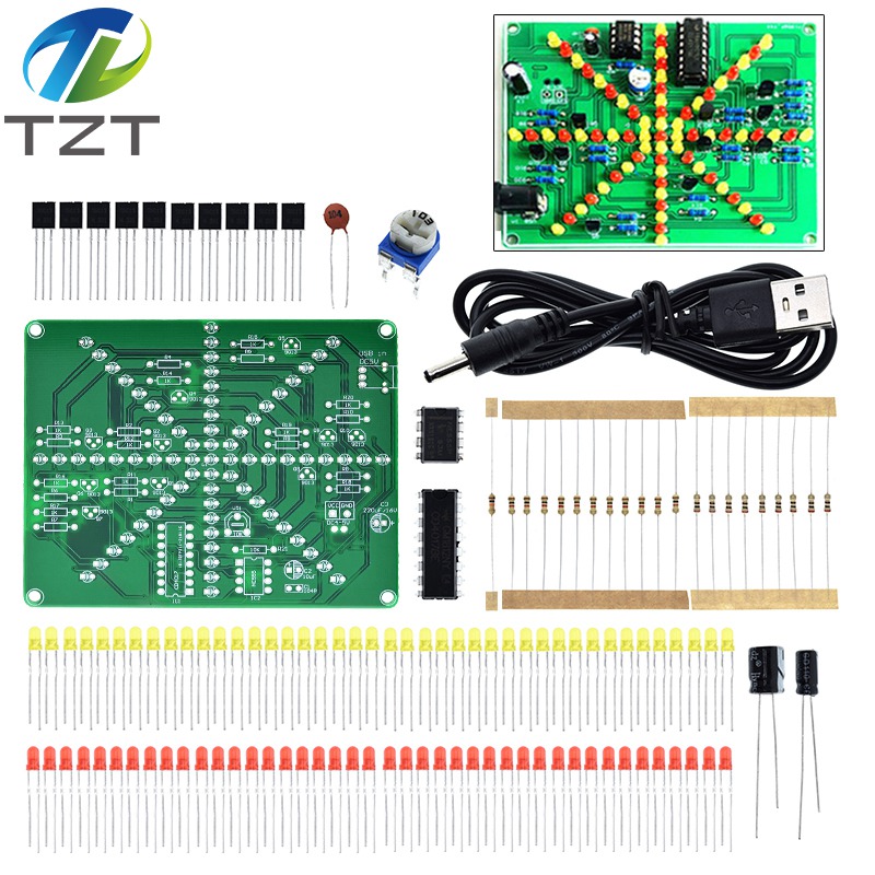 TZT Fireworks red yellow Double Color Flashing Lights DIY Kit Strobe NE555 + CD4017 Electronic Practice Learning Kits Suite Parts