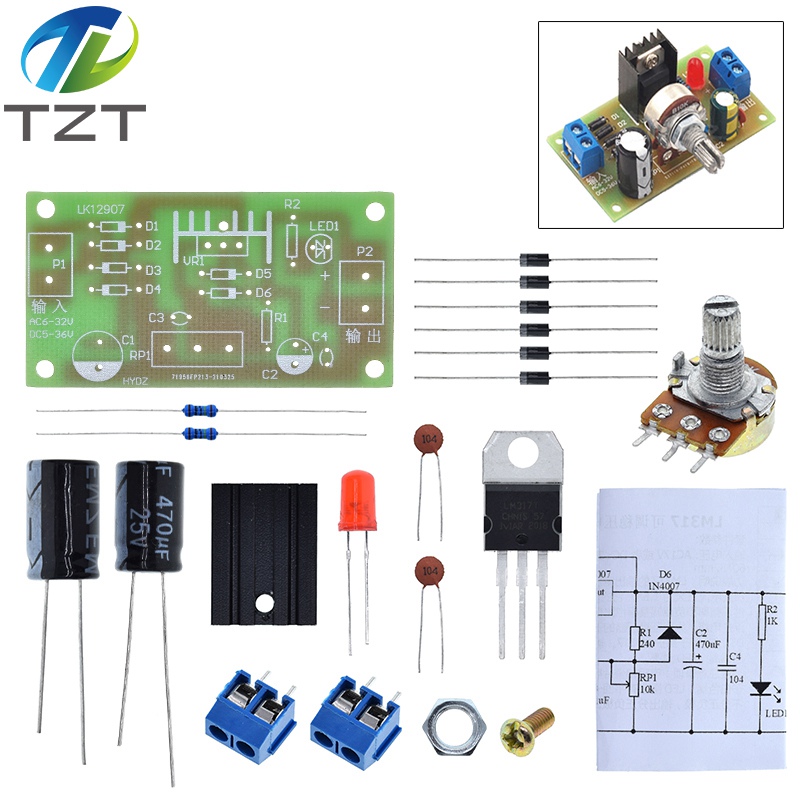 TZT LM317 Adjustable Power Supply Kit Continuous Adjustable DC Power Supply DIY Teaching Training Parts