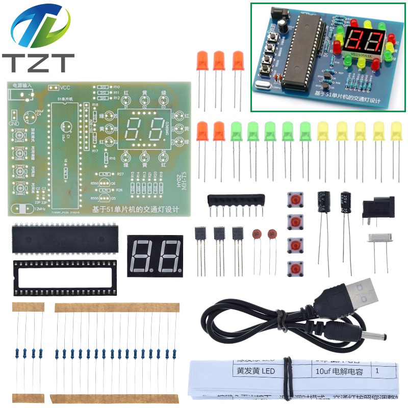 TZT MHT5 Traffic Light Controller Electronic DIY Kit Electromechanical Skills Training Contest STC89C52 51 Single-Chip Microcomputer