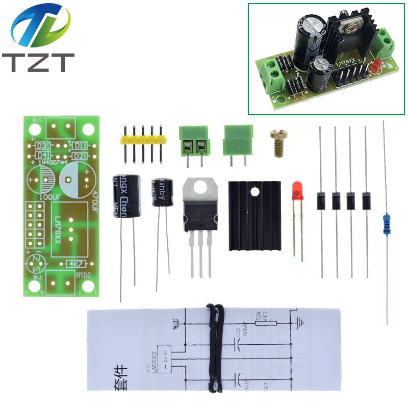 TZT DIY KIT LM7805 L7805 DC/AC Three Terminal Voltage Regulator Power Supply Module 5V 6V 9V 12V Output Max 1.2A