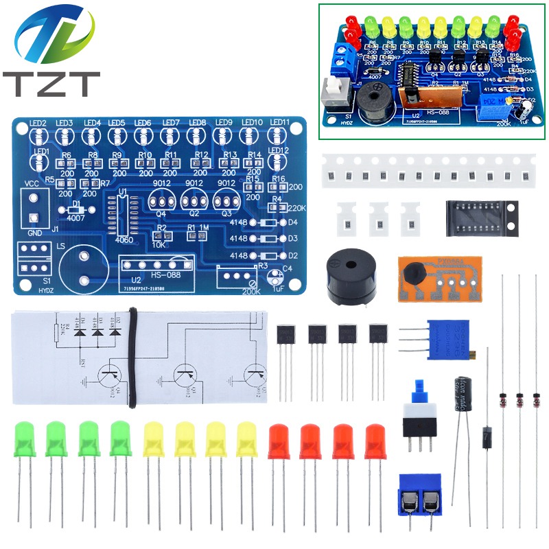 TZT CD4060 SMD Music Lantern Circuit Welding Kit Dream Light Electronic DIY Skill Training In-line SMD Welding