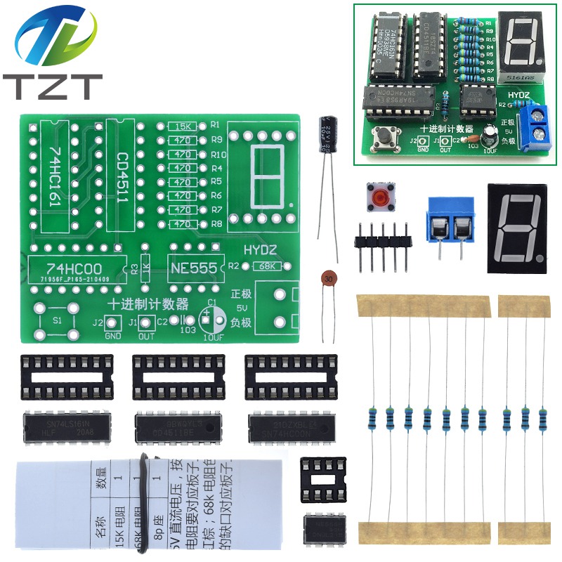 TZT DY Kit Two Digit Decimal Counter CD4518 Kit Two 2 Bit Bigit Training Counter Parts 5V Electronic Project Teaching Suit