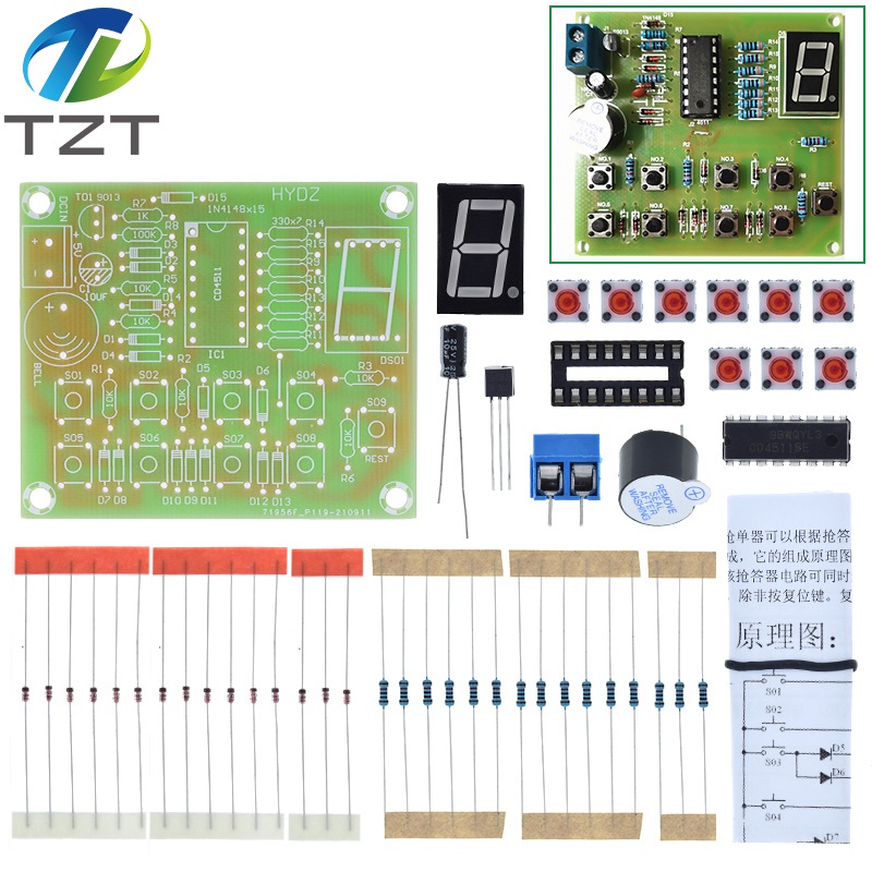 TZT Eight Person Responder Diy Kit 8 Channel Answering Teaching Practice Welding CD4511 8Bit Answer Device Suite Electronic Training