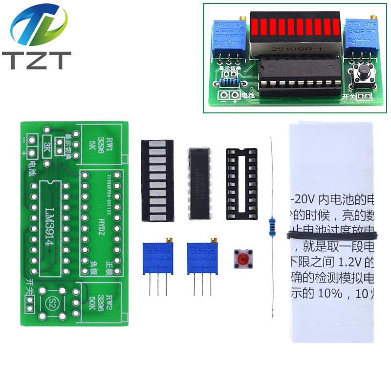 TZT LM3914 10 Segment 3.7V Lithium 12V Battery Capacity Indicator Module Power Level Tester LED Display Electronic DIY Kits