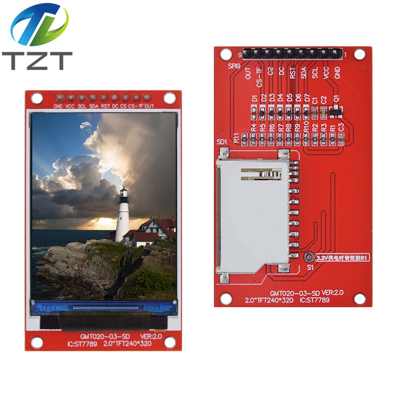 TZT 2.0 inch TFT Display Drive IC ST7789V 240x320 Dot-Matrix SPI Interface for Arduio Full Color LCD Display Module With SD Card
