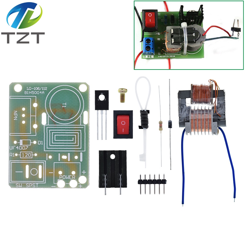 TZT 15KV High Frequency DC High Voltage Arc Ignition Generator Inverter Boost Step Up 18650 DIY Kit U Core Transformer Suite 3.7V