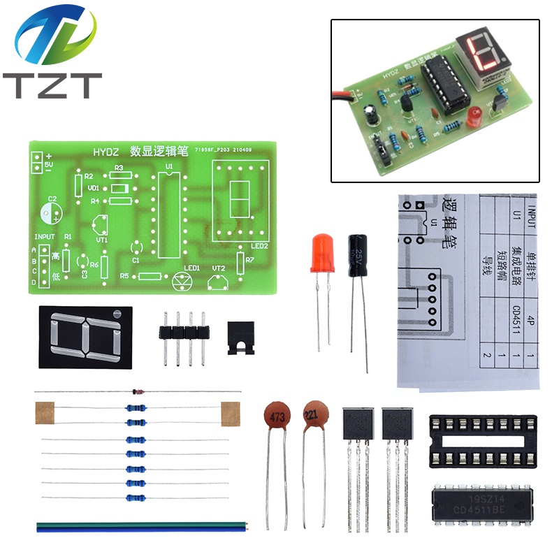 TZT DIY LED Pcb Digital Display LED Logic Pen Electronic Kit High and Low Level Test Circuit Soldering Practice Board Kit