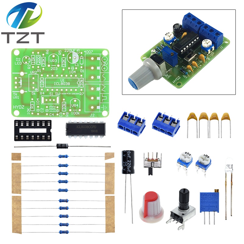 TZT 1Set ICL8038 Monolithic Function Signal Generator Module DIY Kit Sine Square Triangle Frequency Generator Capacitor Inductor