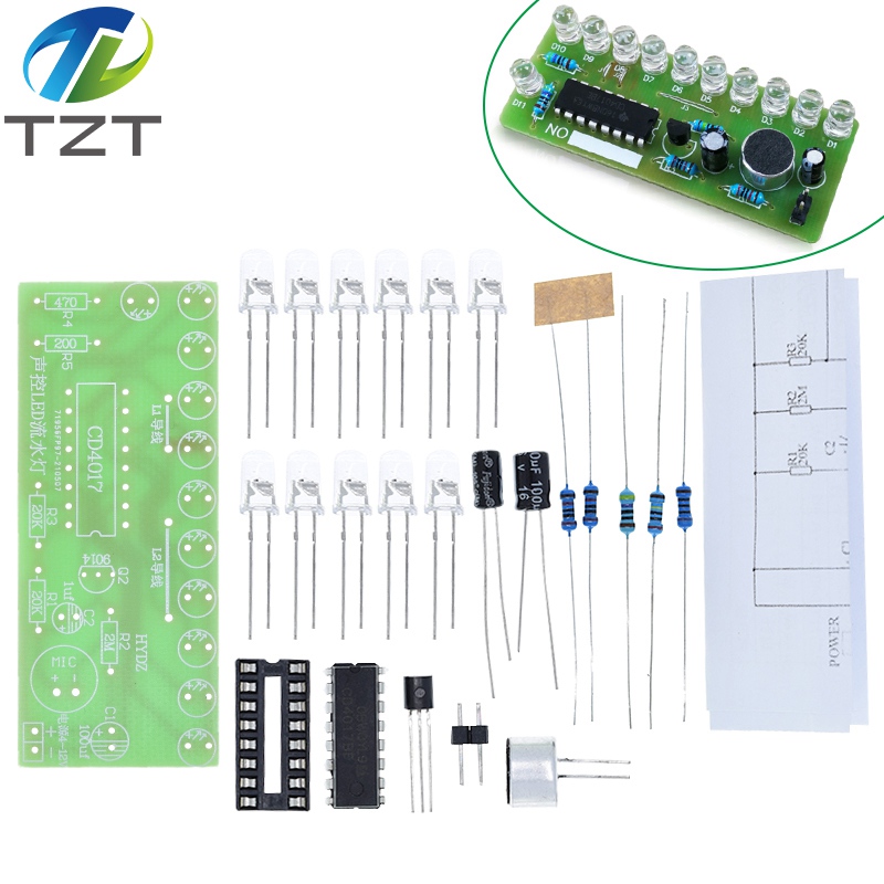 TZT Voice activated LED Water Light Kit CD4017 Lantern Control Fun Electronic Production Teaching Training Diy Electronic Kit Module