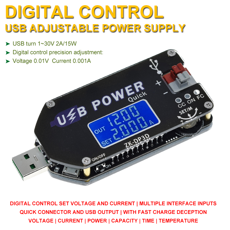 CNC USB TYPE-C DC DC Converter CC CV 1-30V 2A 15W Power Module Adjustable Regulated power supply QC2.0 3.0 AFC